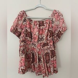 Torrid Pink and Brown Patterned Blouse